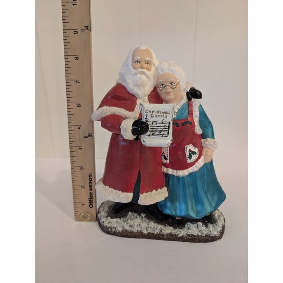 Vintage Hand Painted Ceramic Mold Singing Santa & Mrs. Claus Shelf Sitter Decor - Picture 7 of 14